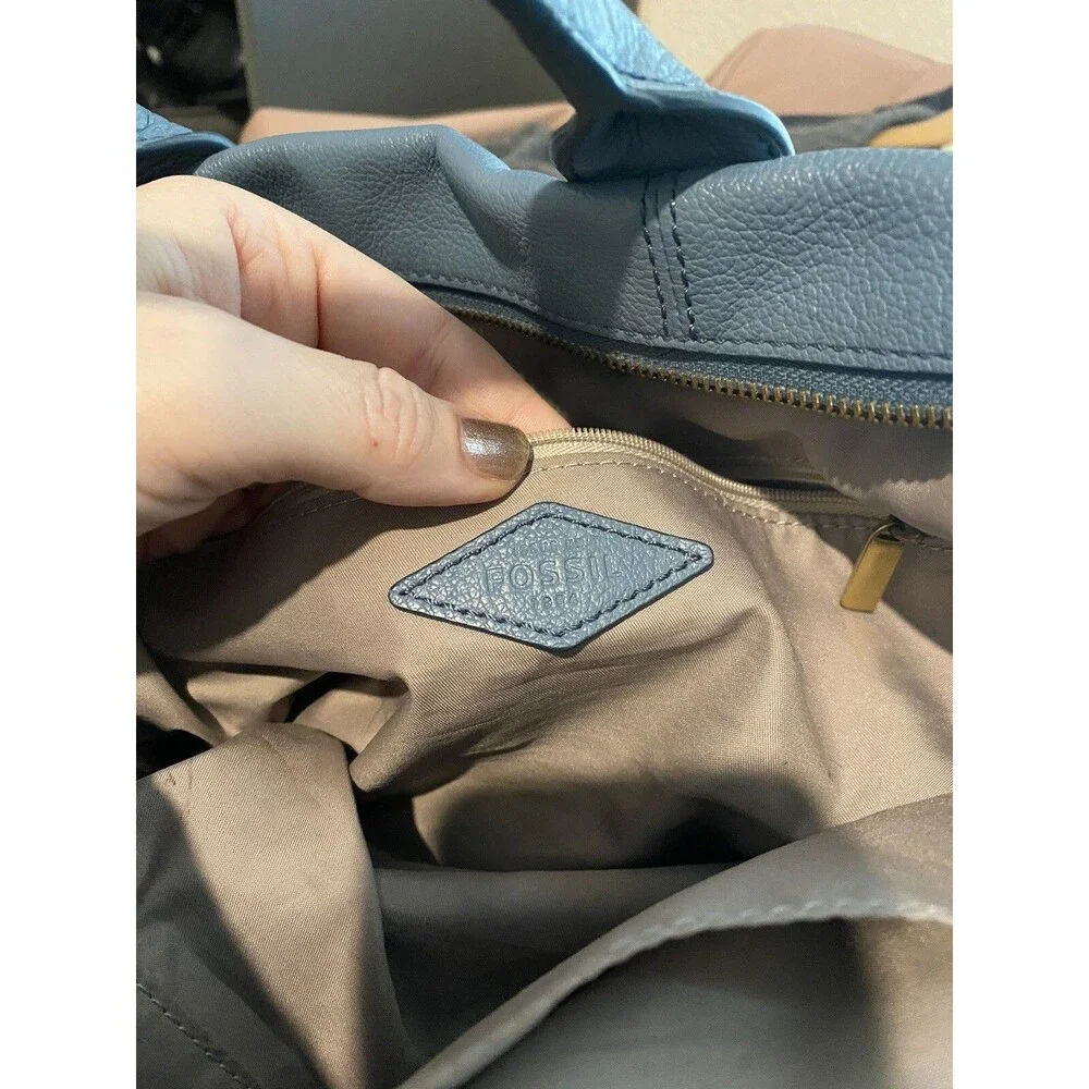 Fossil Jori Satchel Handbag Mini Duffle Blue Leather Handles Shoulder Strap - Picture 7 of 8